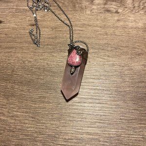 Large Rose Quartz Pendant with moonstone, opal, rhodocrosite